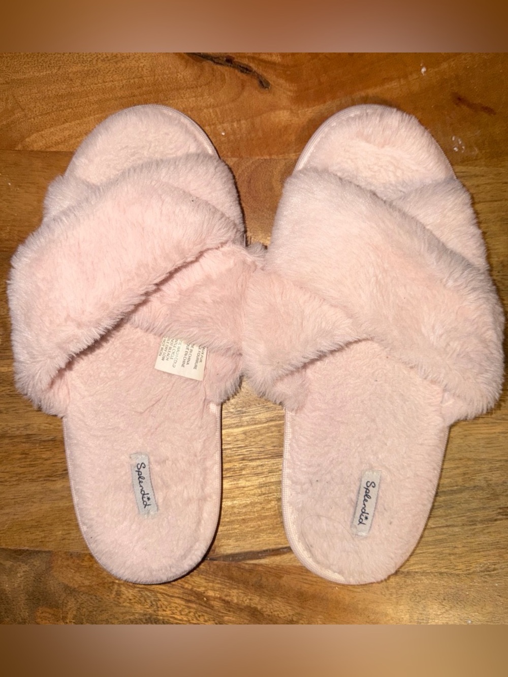 Women’s Blush Pink Fuzzy Crossband Slide Slippers